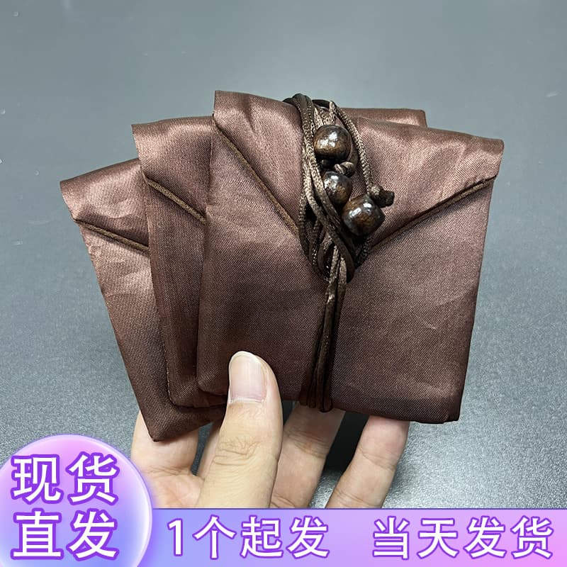 In Stock Antique Gold Bead Jewelry Packaging Bag, Pudding Flip-Top Faux Suede Pouch, Jade Bracelet Storage Bag