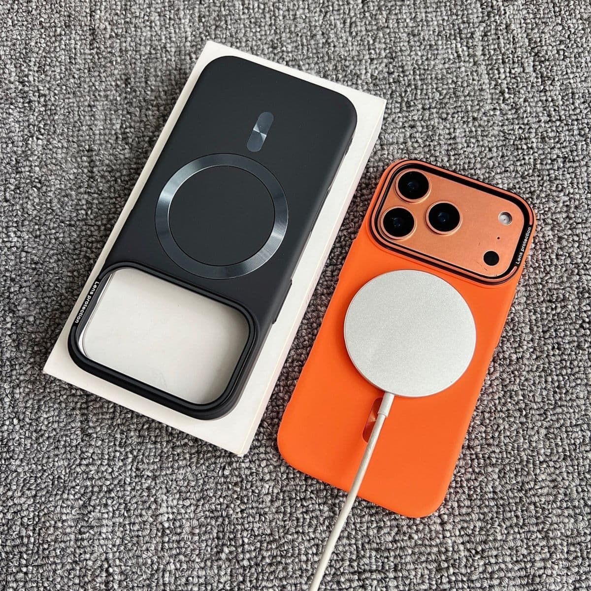Crystal Skin Large Hole Magnetic Case for Apple 17 Pro Max, Mate Orange, Full Coverage Shockproof Magnetic Charging
