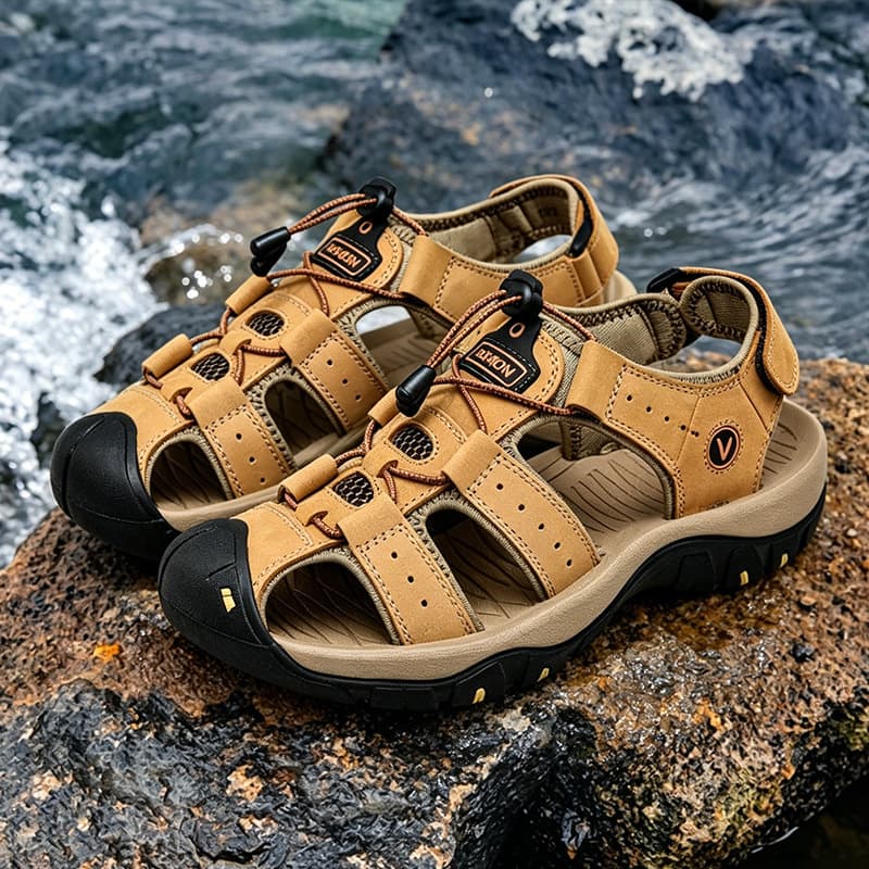 Men's Genuine Leather Sandals, High-End Dad Shoes, Outdoor Closed-Toe Casual Beach Sandals for Summer