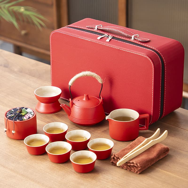 Outdoor Travel Tea Set Camping Portable Bag with Tea Tray, Gongfu Tea Set for Business Events, National Day, and Wedding Gifts