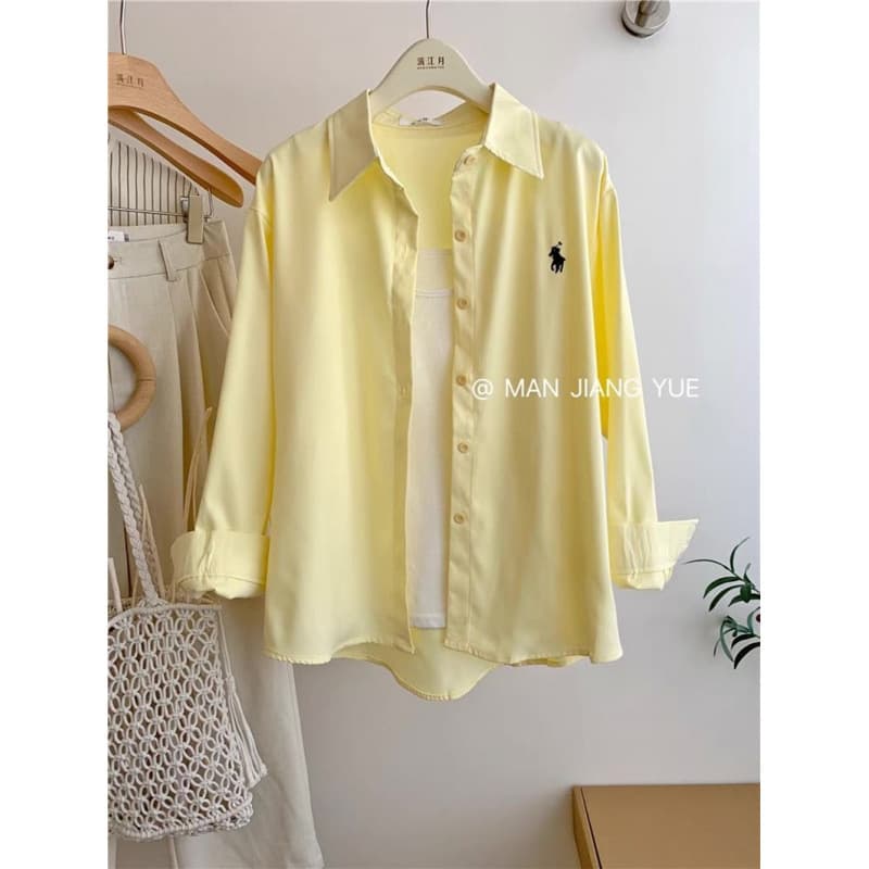 Dopamine Korean pony embroidered polo collar shirt women's spring and summer new niche design loose casual shirt