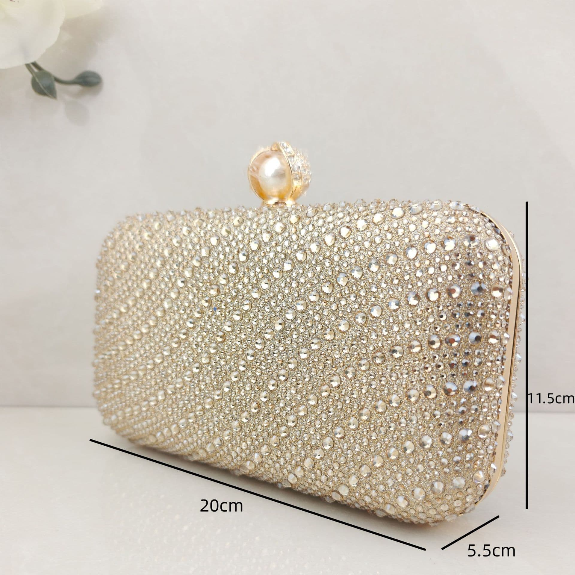 2026 Cross-Border Versatile New Rhinestone Pearl Head Party Dress Bag with Chain Crossbody Handbag Rhinestone Evening Bag