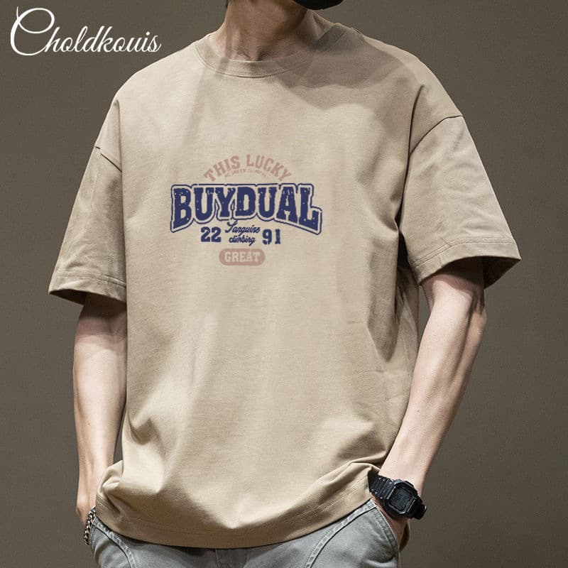 Short Sleeve Men's Hong Kong Style T-Shirt Heavyweight Trendy Versatile Summer Clothing Men's Streetwear Loose American Retro High Street Half Sleeve