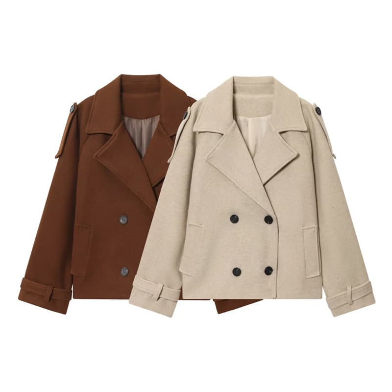 European and American Style Autumn and Winter New Style Lapel Elegant Double-Breasted Woolen Outwear 2025 Fashionable Loose Work Clothing Pure Color Outwear