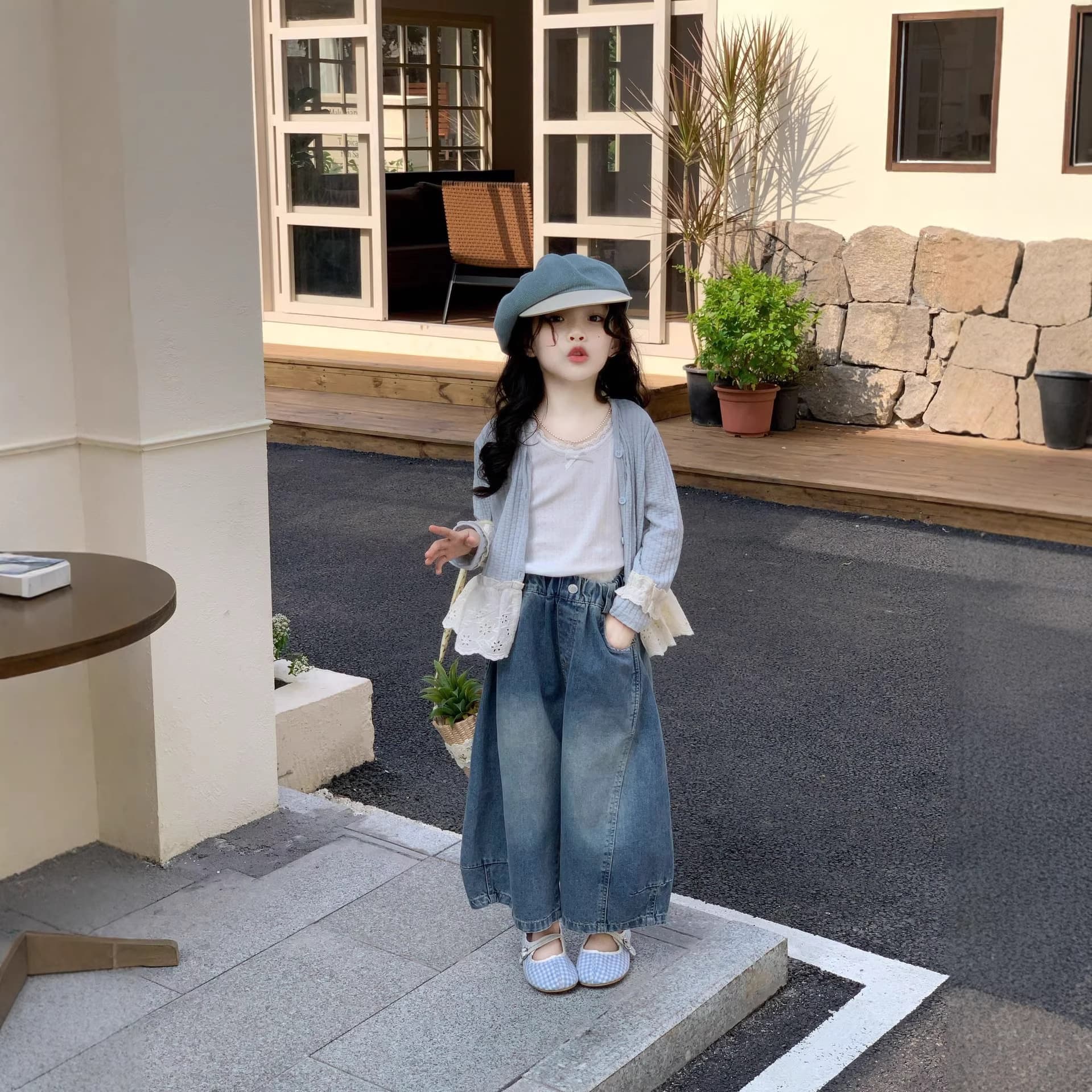 Girls' Coat Spring 2026 New Style Mori-Style Lace Patchwork Knitted Cardigan Children's Korean Sweet and Fashionable Top