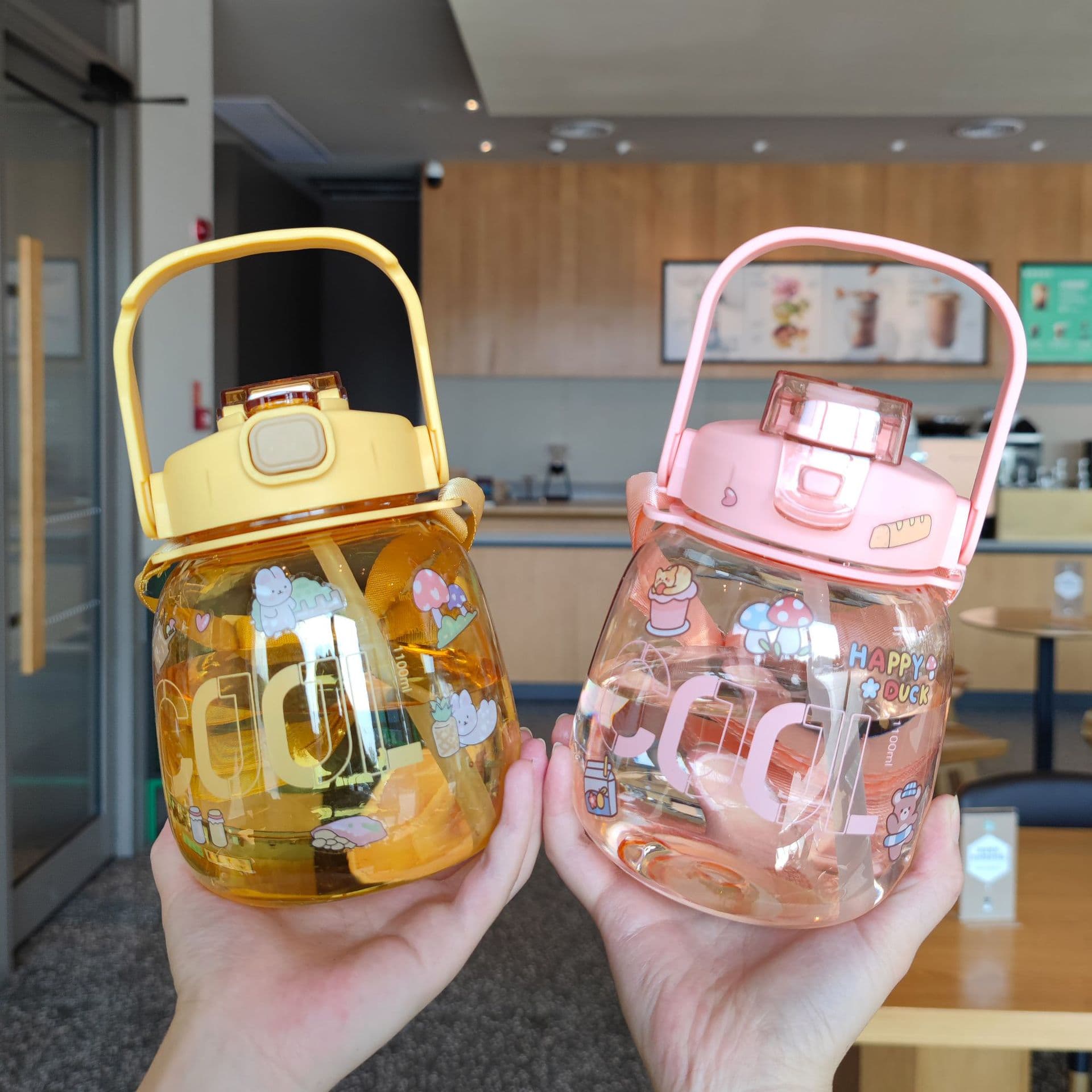Cross-border Southeast Asia Outdoor Sports Simple Cold Drink Dual Straw Cup Large Tumbler Student Gift Ecommerce Strap