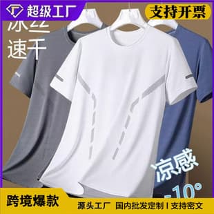 Cooling Ice Silk T-Shirt Men's Short Sleeve New Export Summer Thin Quick-Dry Breathable Half Sleeve Men's Loose Top