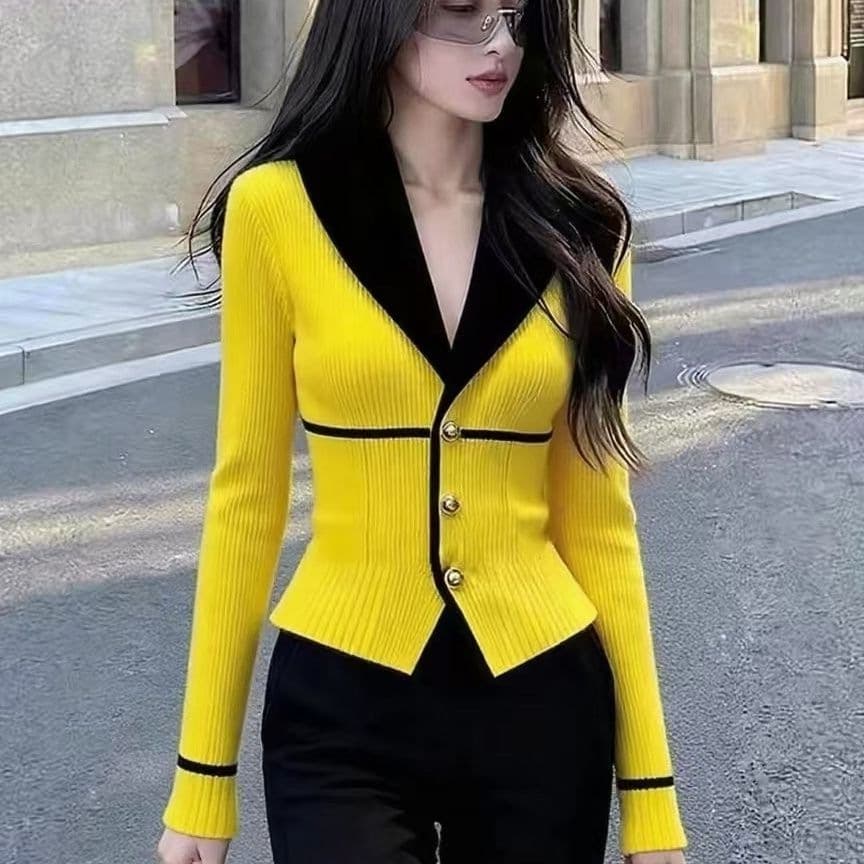 French Style Black and White Patchwork Knit Cardigan Women's Autumn Winter New Design Sense Niche Sweater Coat
