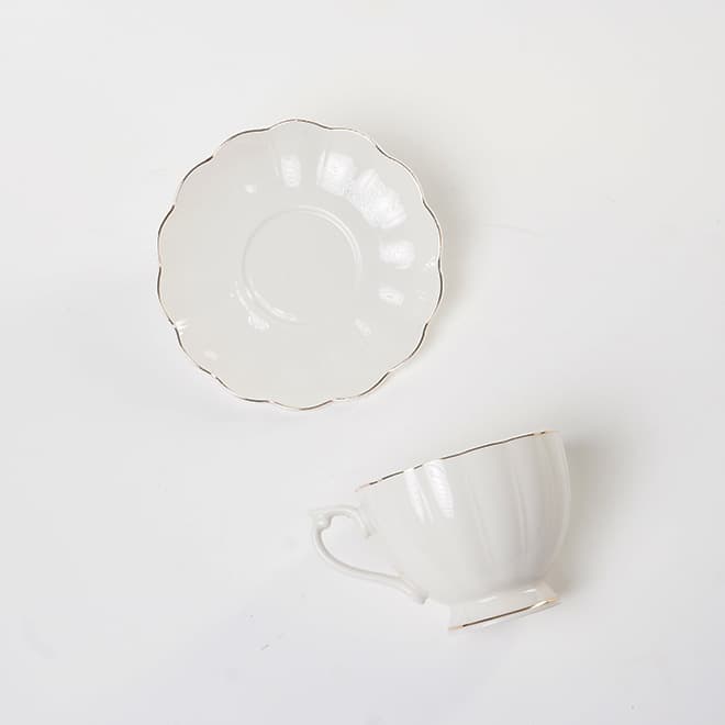 Bone China Simple Coffee Cup, Gold Trim Ceramic Cup, Relief Cup, Light Luxury Saucer, Pure White High Texture Coffee Cup Saucer