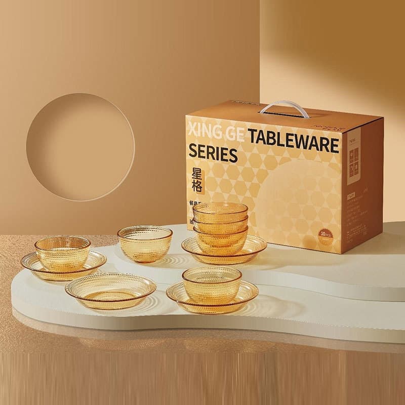 Boli Xingge High Boron Tableware Creative Light Luxury Glass Bowl and Plate Set Bank Insurance Company Event Gifts