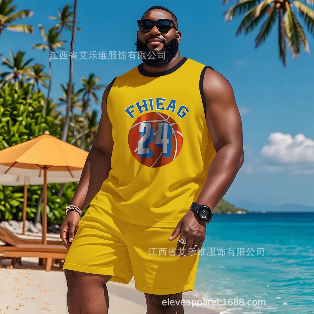 All-season American sportswear style cross-border e-commerce 3D digital print vest and shorts plus size set loose casual