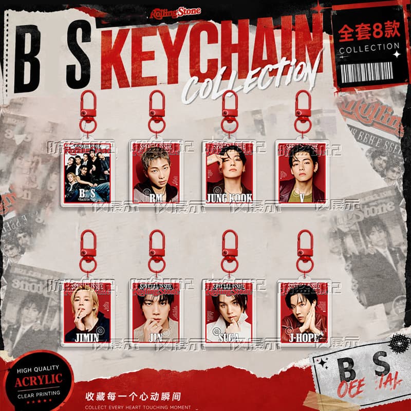BTS Rolling Stone Cover Photo Keychain New Acrylic Pendant Collectible Accessory