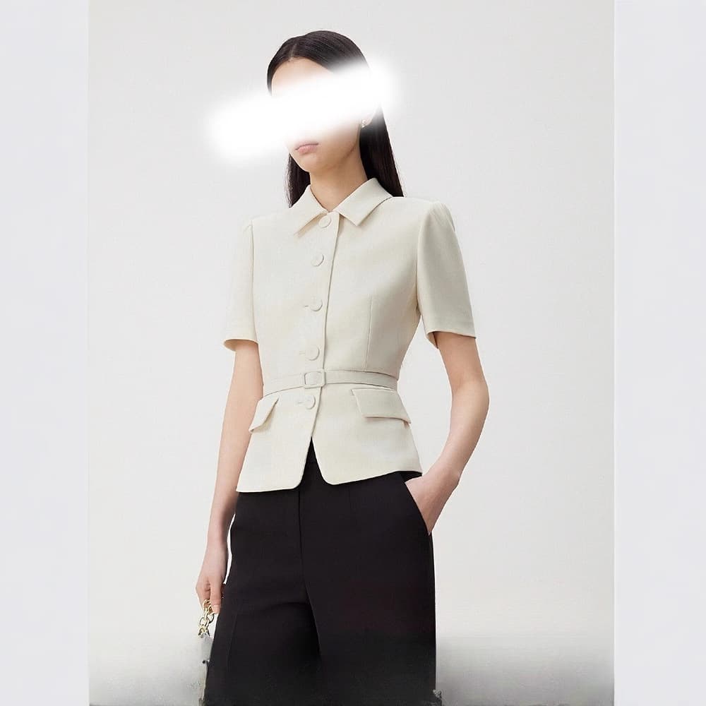 New Summer Short-Sleeve Notch Lapel Blazer for Women, Elegant Commuter Office Boss Style
