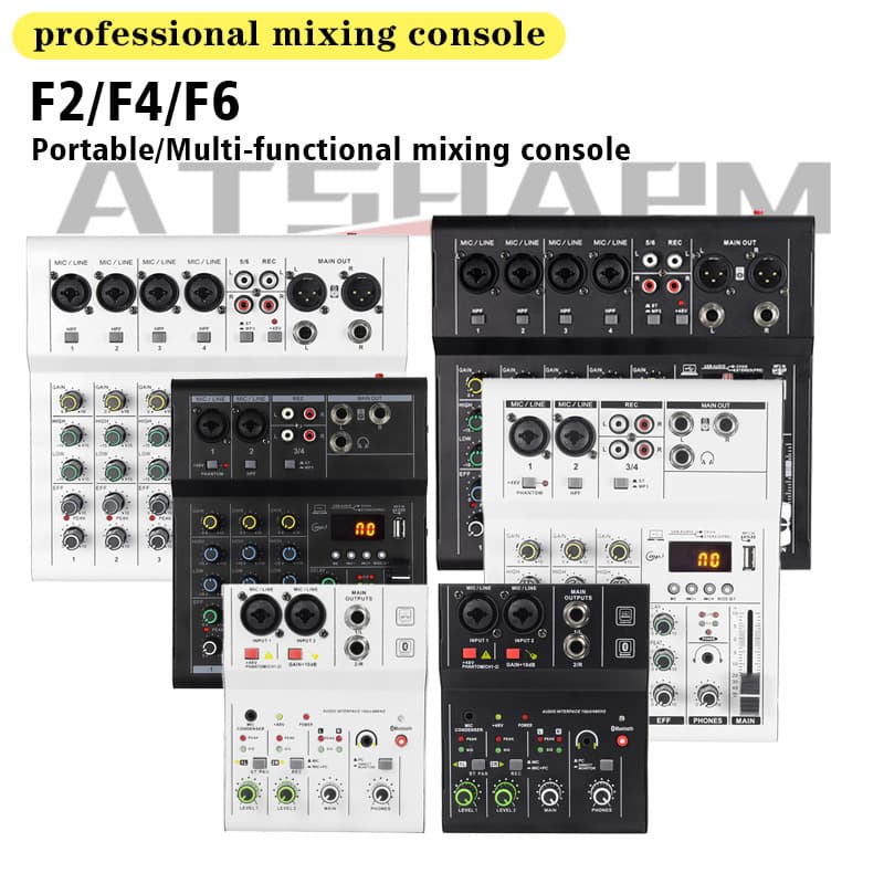 Cross-Border 2-Channel, 4-Channel, 6-Channel Professional Compact Mixer with Bluetooth and Reverb Effect for Microphone, Karaoke, Stage Performance, and Conferences