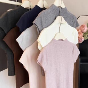 9 Colors Pure and Chic Slim Fit Small Flutter Sleeve Mock Neck Knit Top Summer Elegant Slimming Simple Base Layer Blouse