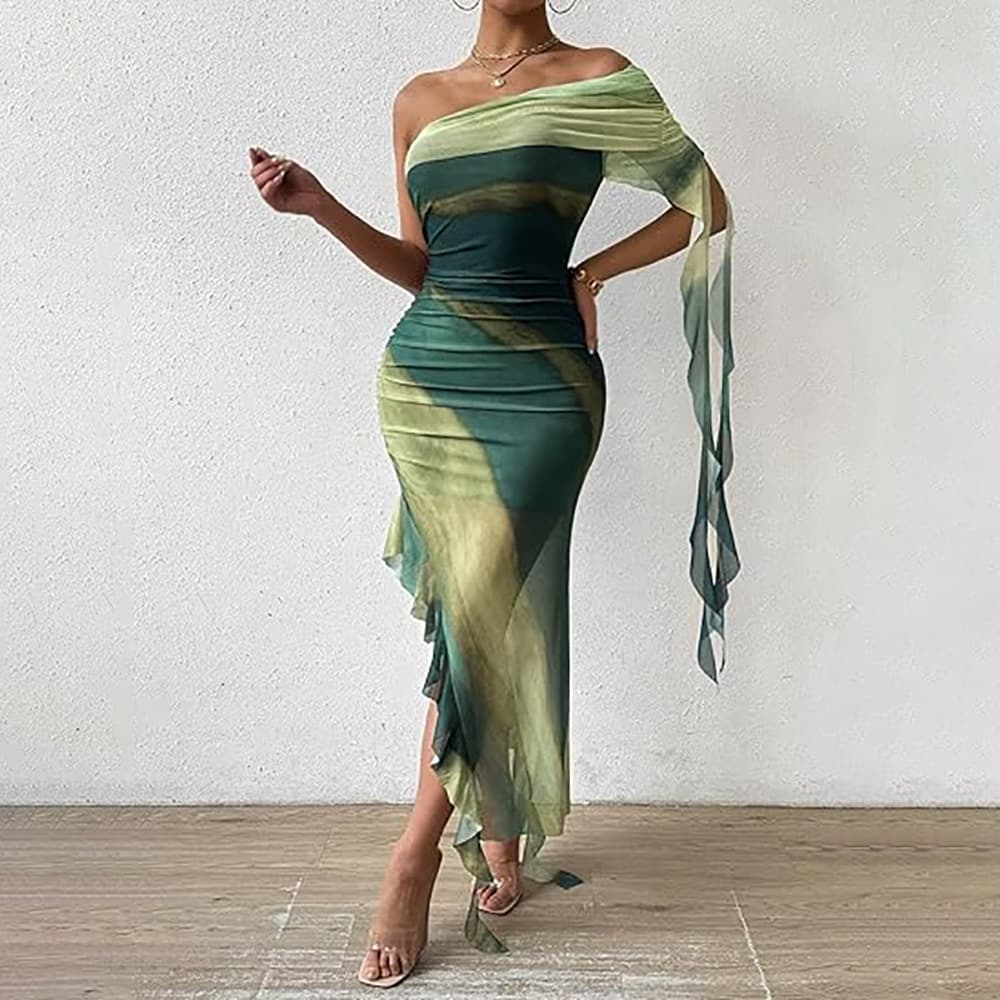 2024 spring and summer new cross-border European and American ladies elegant mesh design sexy off-shoulder tube top ladies dress