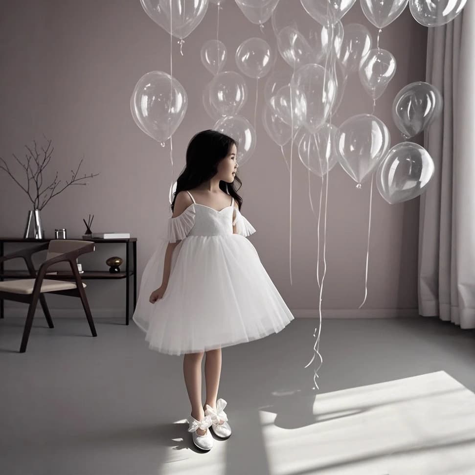 Spot new dress girls princess dress suspenders fluffy yarn little girl host evening dress flower girl piano performance