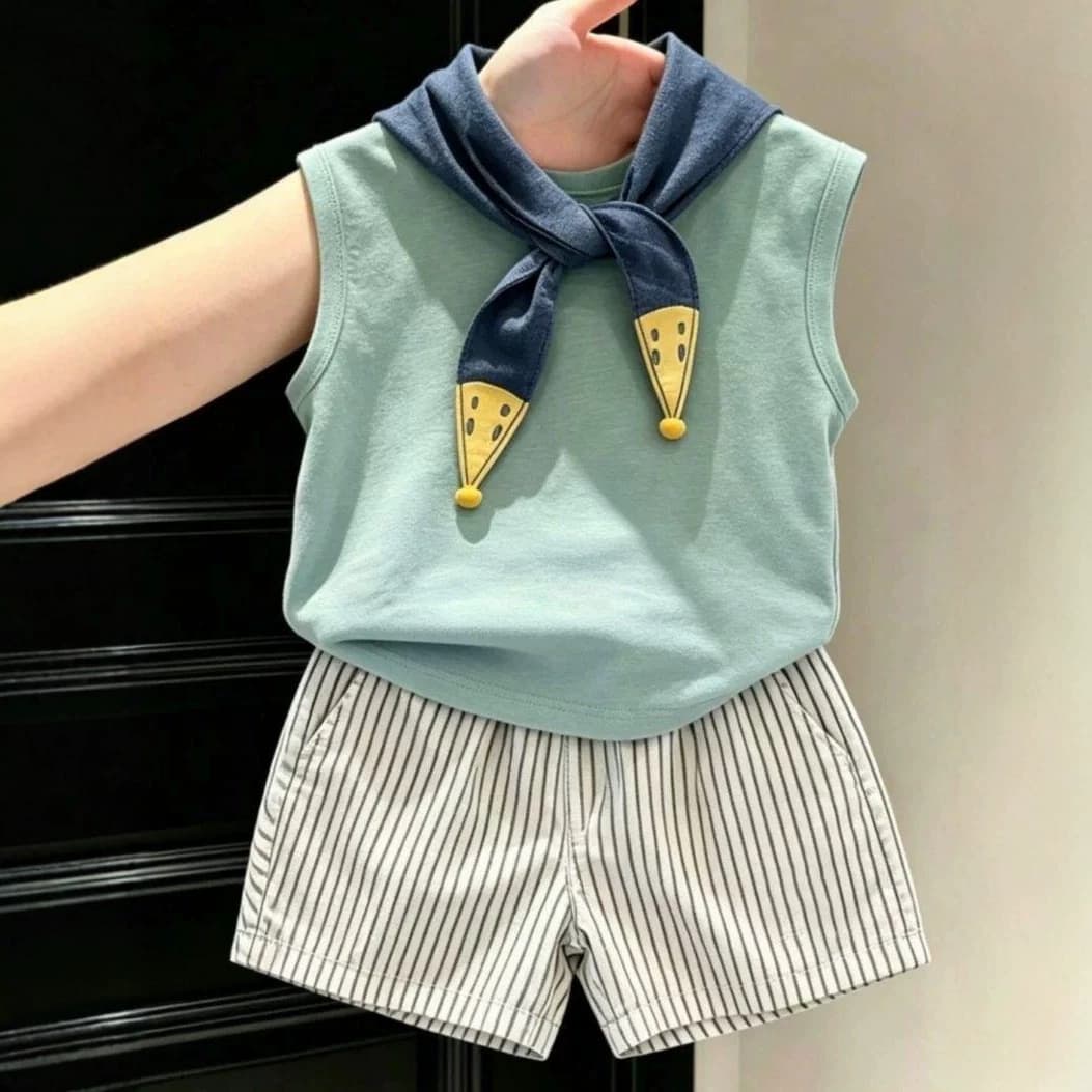 Korean style children's clothing boys summer suits children's clothes 2026 new style children's green sleeveless vest shorts