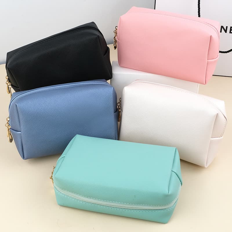 Leather Cosmetic Bag Multi-functional Compact Makeup Pouch Zipper Closure Fashionable Pu Leather Bag For Women