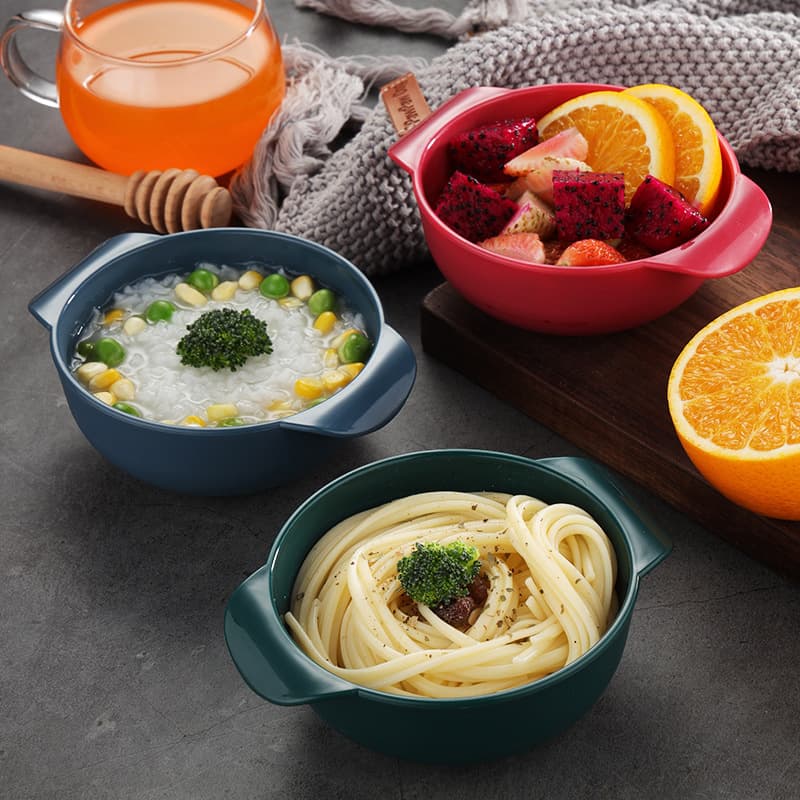 Double-ear soup bowl large capacity PP plastic soup bowl wheat straw with handle creative children's bowl creative salad bowl