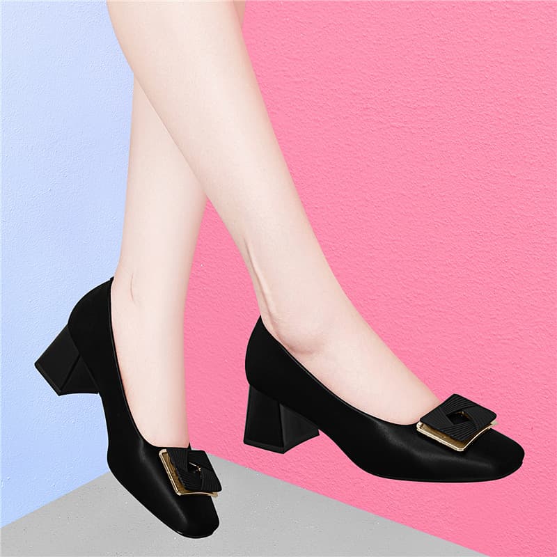 (Discontinued sizes not restocked) New Women's Single Shoes Autumn/Winter Chunky Heel High Heels Premium Square Toe Black Work Shoes Versatile