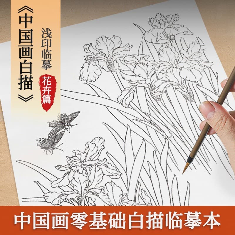 Chinese Traditional Painting Beginner White Line Drawing Copybook: Flowers, Landscapes, Animals, Figures, Birds, and Fine Brushwork Line Drafts