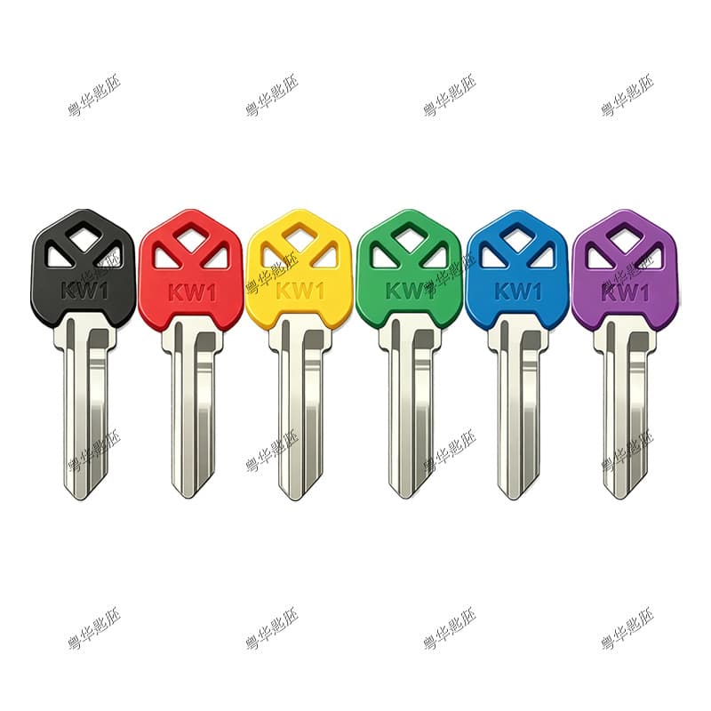 KW1 color full plastic head key embryo, thickness 2.0, foreign trade three-hole hotel door key, multi-color key embryo