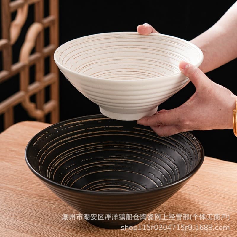 Japanese Ramen Bowl Large Home Use Big Bowl Retro Bamboo Hat Bowl Commercial Ceramic Bowl Soup Bowl Noodle Bowl