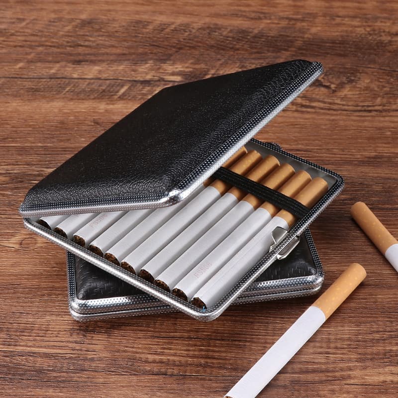 Ready-stock leather cigarette case, 20-pack, split-tie men's cigarette storage box, independent windproof and portable
