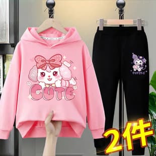 Girls Stylish Spring/Autumn Cartoon Hooded Set with Pants New Style Sporty Korean Two-Piece Casual Outfit for Big Kids