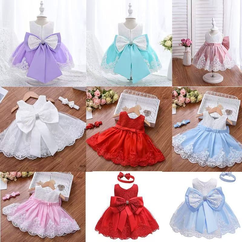 Cross-Border Girls' Lace Color-Blocked Baby One-Year-Old Dress with Bow on the Back, Princess Evening Dress Wholesale