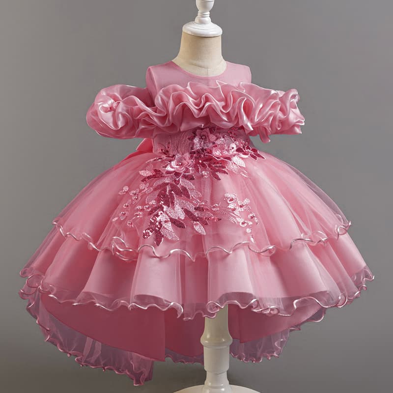 One-Shoulder Puffy Skirt Train Dress Flower Girl Wedding Banquet Party Princess Dress Children's Dress Little Girl