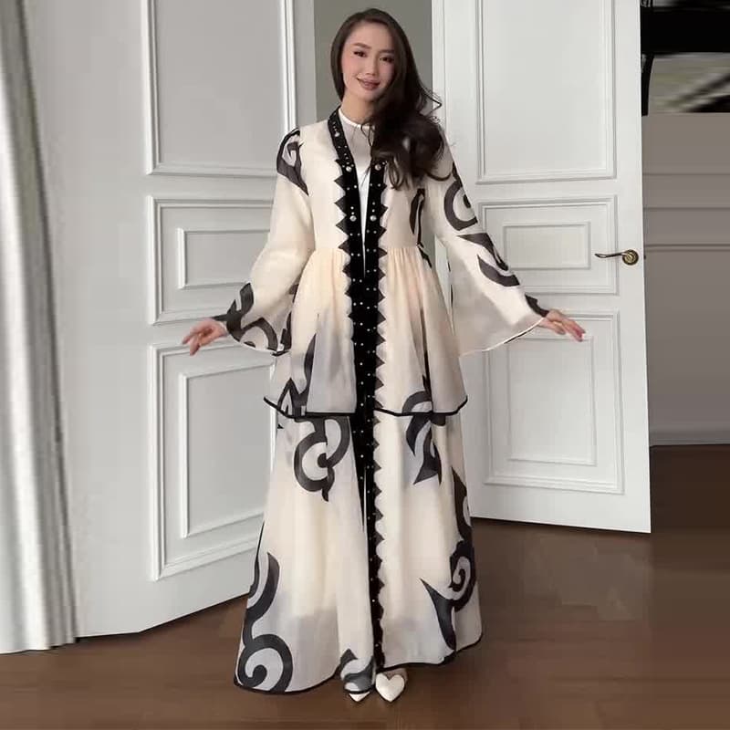2026 New European and American Amazon Cross-border Women's Long Sleeve Fitted Waist Patchwork Chiffon Elegant Fashion Dress