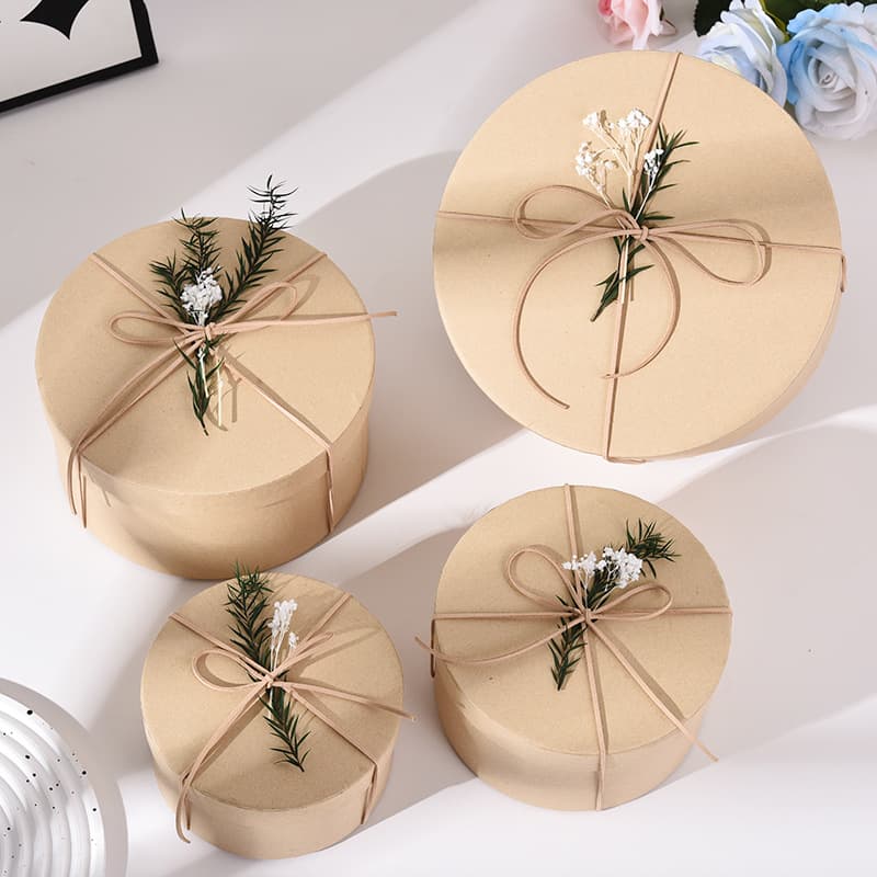 Mid-Autumn Festival Round Kraft Paper Gift Box with Lid, Business Mooncake Gift Box, Bakery Pastry Packaging Box