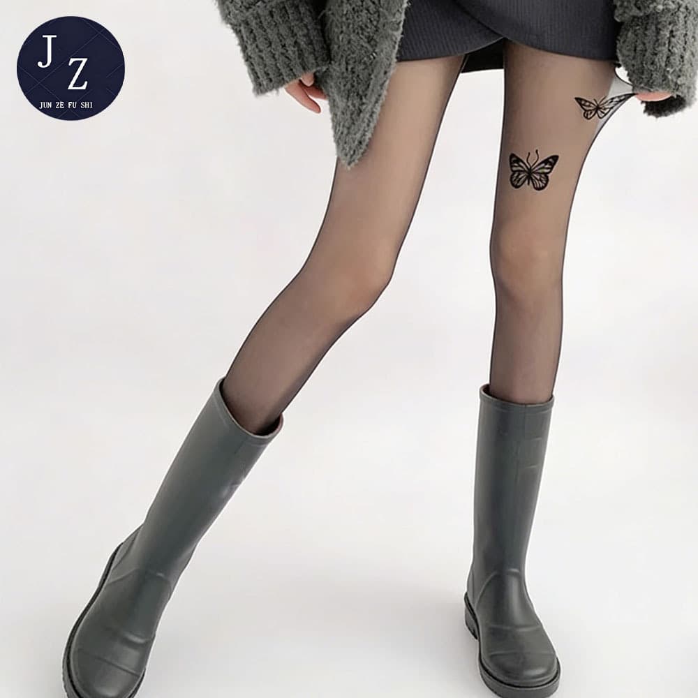 Pure Desire Style Butterfly Black Stockings Spring Summer Thin Women Sexy Anti-Snag Slim Base Pantyhose Printed Black Stockings