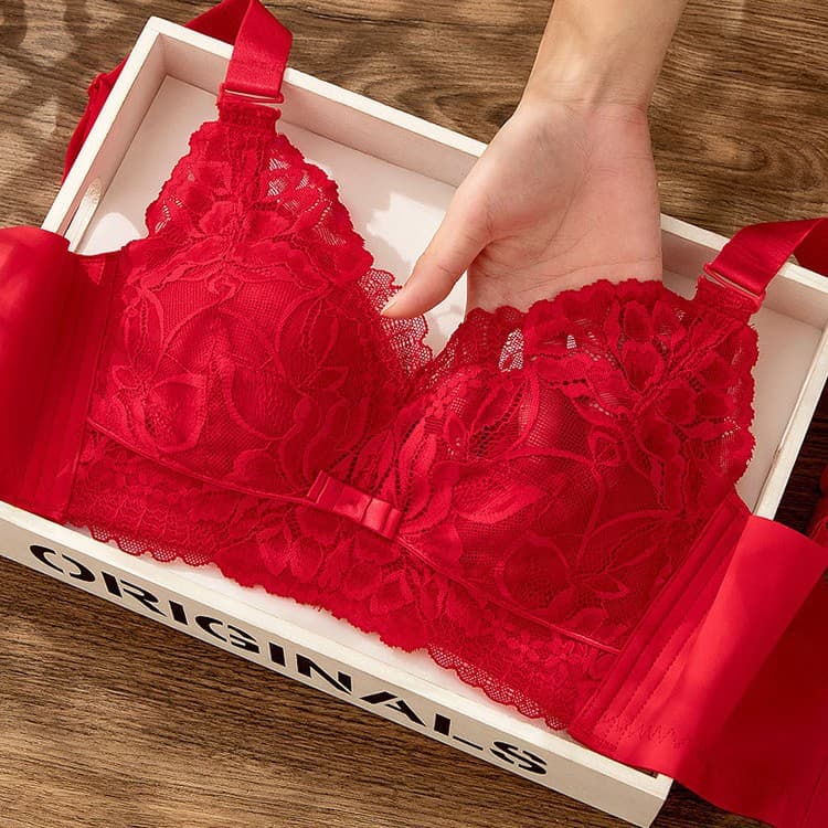 Red zodiac year wedding bra for women, wedding bride, big breasts, small bra, latex thin push-up New Year bra