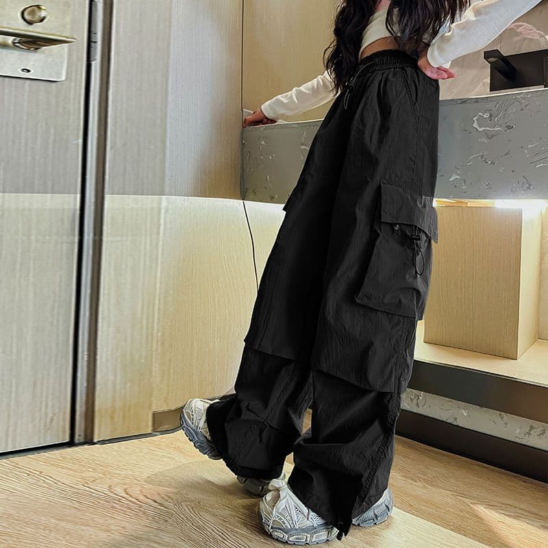 Children's trousers, summer thin girls' straight-leg overalls, medium and large children's spring and autumn style cool jazz hip-hop wide-leg pants