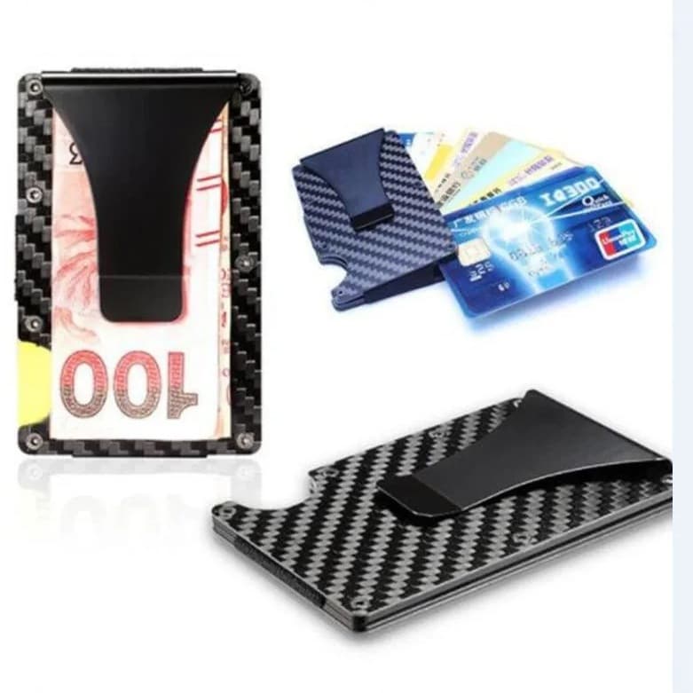 Carbon fiber men's card holder magnetic anti-theft swipe multi-card slot ultra-thin wallet metal wallet portable cash clip