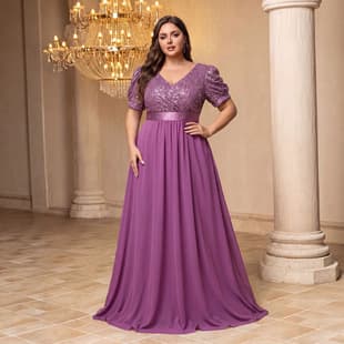 Sequin Princess Sleeve Chiffon Flared Performance Dress Cross-border Evening Gown Plus Size Women's Clothing for Curvy Figures Bridesmaid Dress