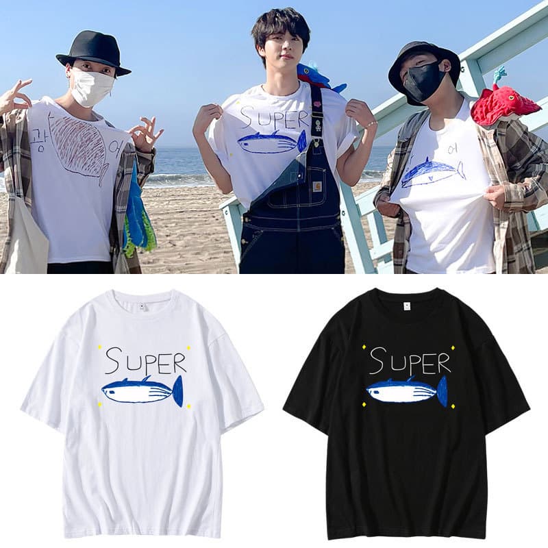 BTS Jin Hand-Drawn Graffiti Print Same-Style Short-Sleeve T-Shirt Loose Drop-Shoulder Half-Sleeve Top Summer