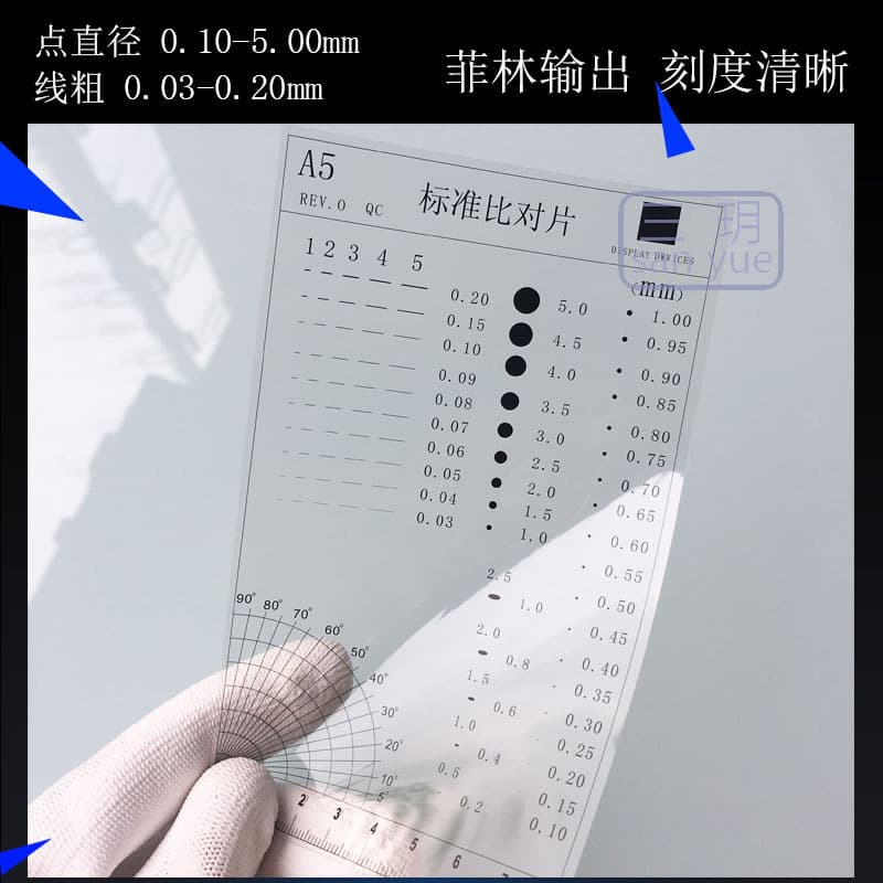 A5 Foreign Object Reference Test Card, Spot Appearance Comparison Plate, Standard Film Scale, Smudge Comparison Transparent Reference Dot Gauge