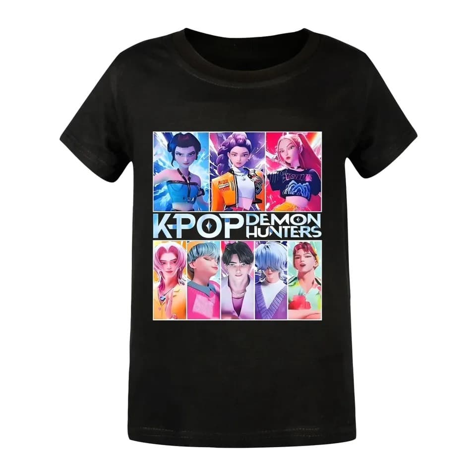[Cross-border EU Size] KPop Devil Hunter Kids Fashion Cartoon T-Shirt Funny Short Sleeve Y2K Top for Boys and Girls
