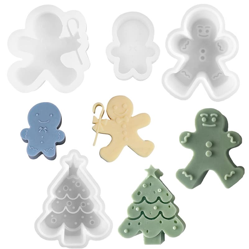 New 3D Tree, Large and Small Gingerbread Man Christmas Candle Silicone Mold, Creative Baking Cake Decoration Mold