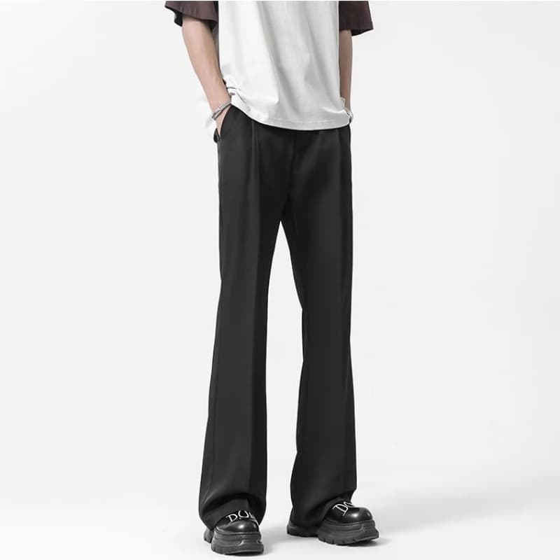 Men's summer black flowy dress pants, spring and autumn straight leg cleanfit slightly flared pants, men's high-end casual suit pants