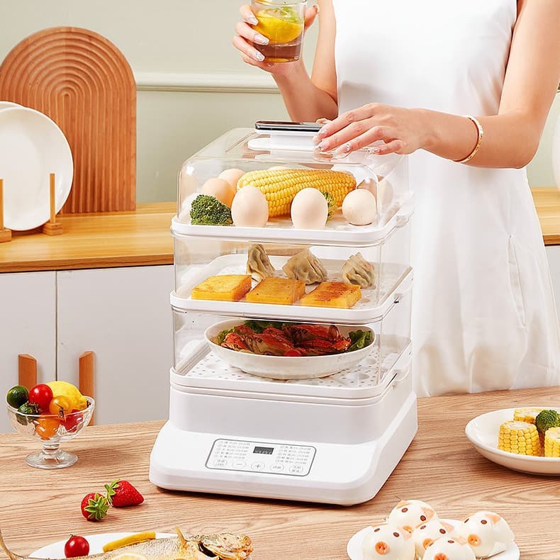 Malata Home Electric Steamer, Three-Tier Electric Steamer Multi-function Steam Pot Large Capacity Multi-layer Integrated Steaming and Boiling