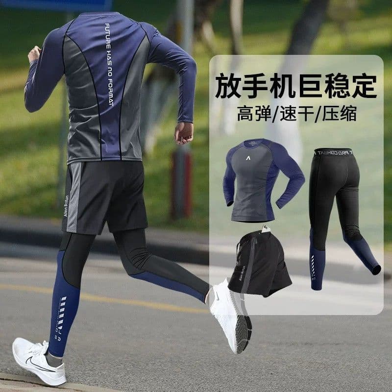 Men's Running Sport Suit Spring Quick-Dry Marathon Professional Morning Run Compression Pants Training Gym Clothes New