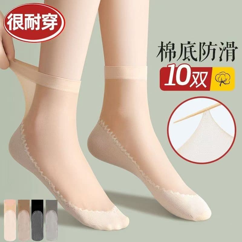 Short Socks for Women Thin Black Spring Summer Ladies Ultra-Thin Transparent Nude Anti-Snag Crystal Short Socks Wholesale