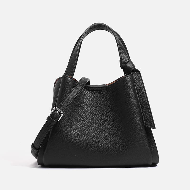 Versatile Women's Leather Bucket Bag Soft Lychee Pattern Handbag Single Shoulder Slant Crossbody Bag Popular Cross-Border Women's