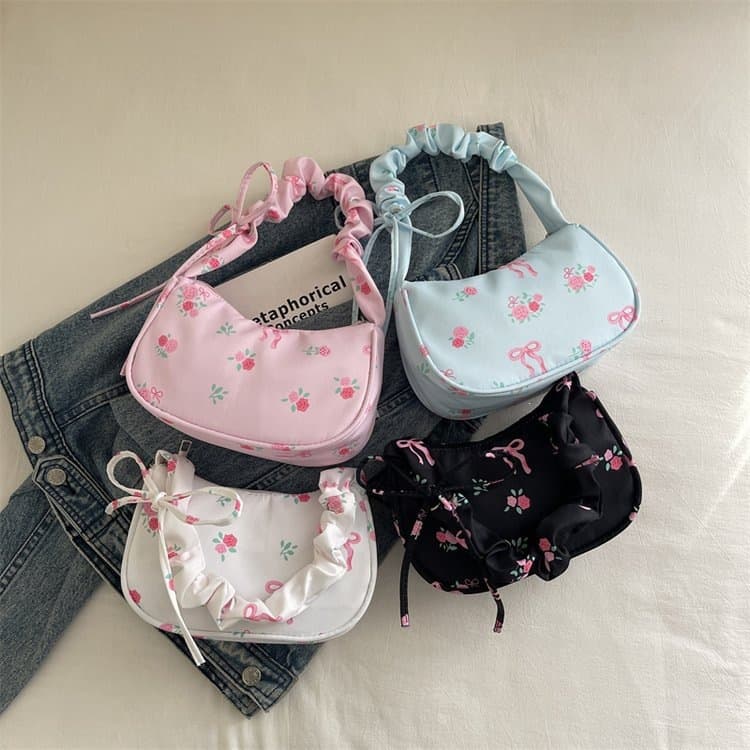 Casual Handbag for Women 2026 New Style Pleated Flower Shoulder Bag Korean Trendy Underarm Bag Vintage Textured Tote