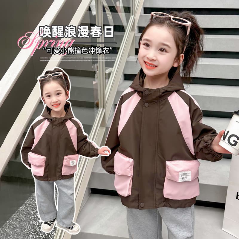 Girls' coats spring and autumn new style children's spring fashionable color matching jackets fashionable baby girl hooded tops